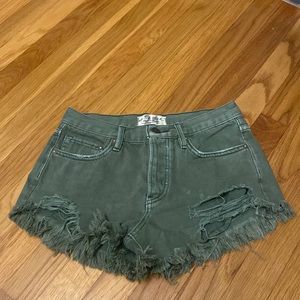 Free People Loving Good Vibrations Mid Rise Frayed Hem Shorts
